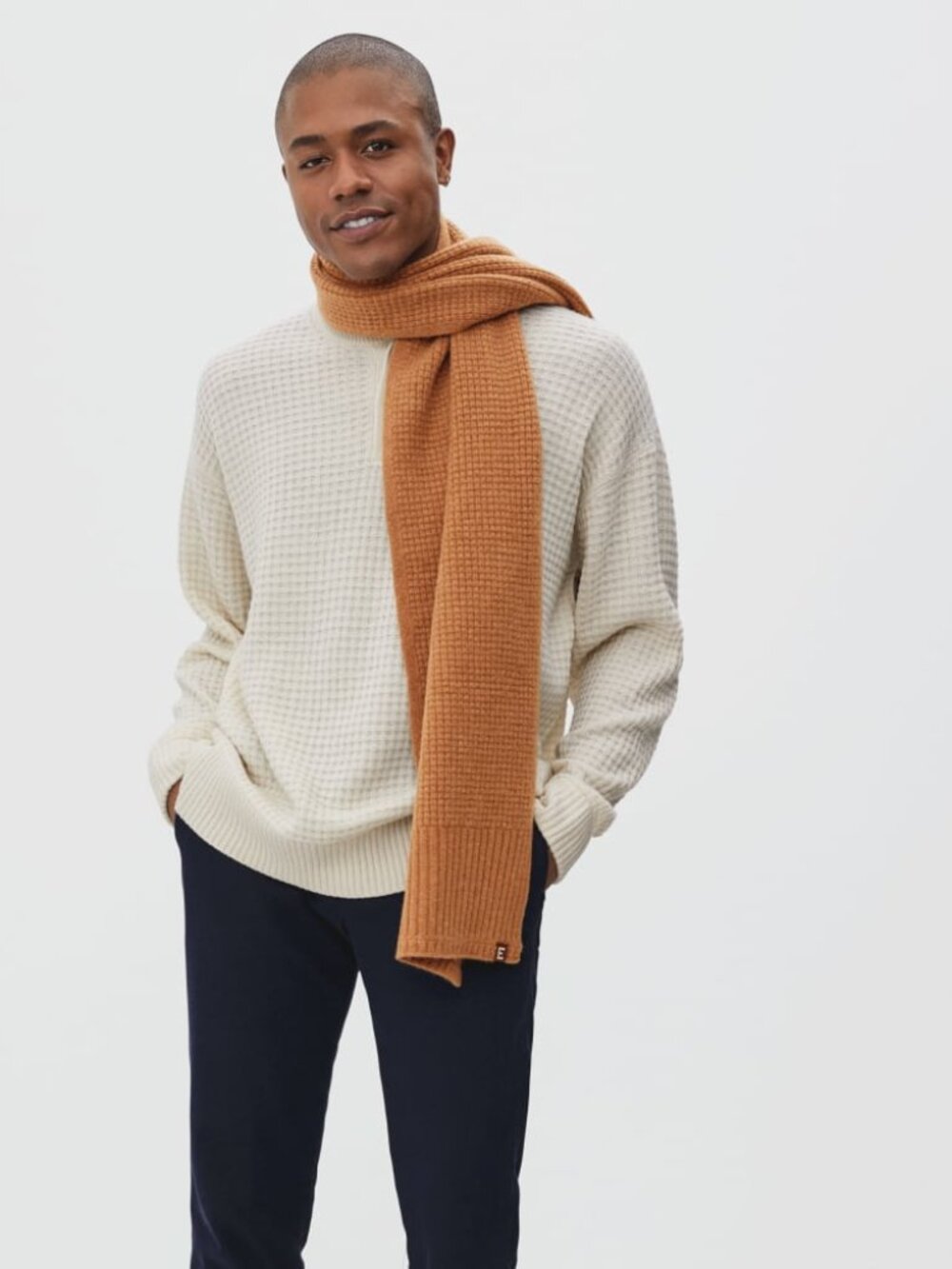 Everlane Felted Merino Waffle-Knit Scarf Deep Camel NWT One Size